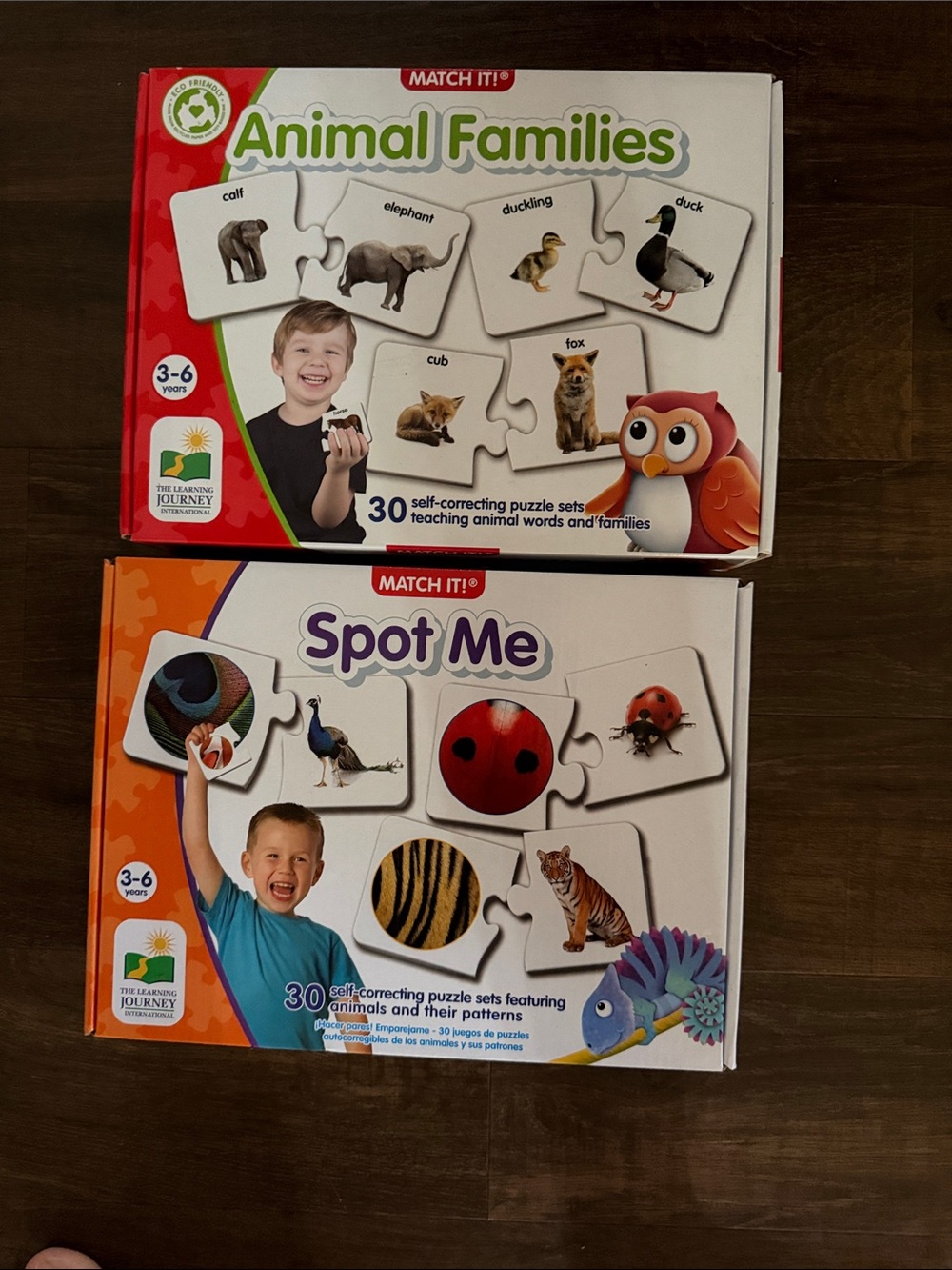 Match Animal Families & Spot Me Puzzle Sets - Red/Orange